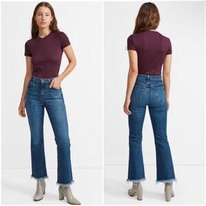 J Brand Julia High Rise Frayed Hem Crop Flare Ankle Denim Jeans in Romance 31